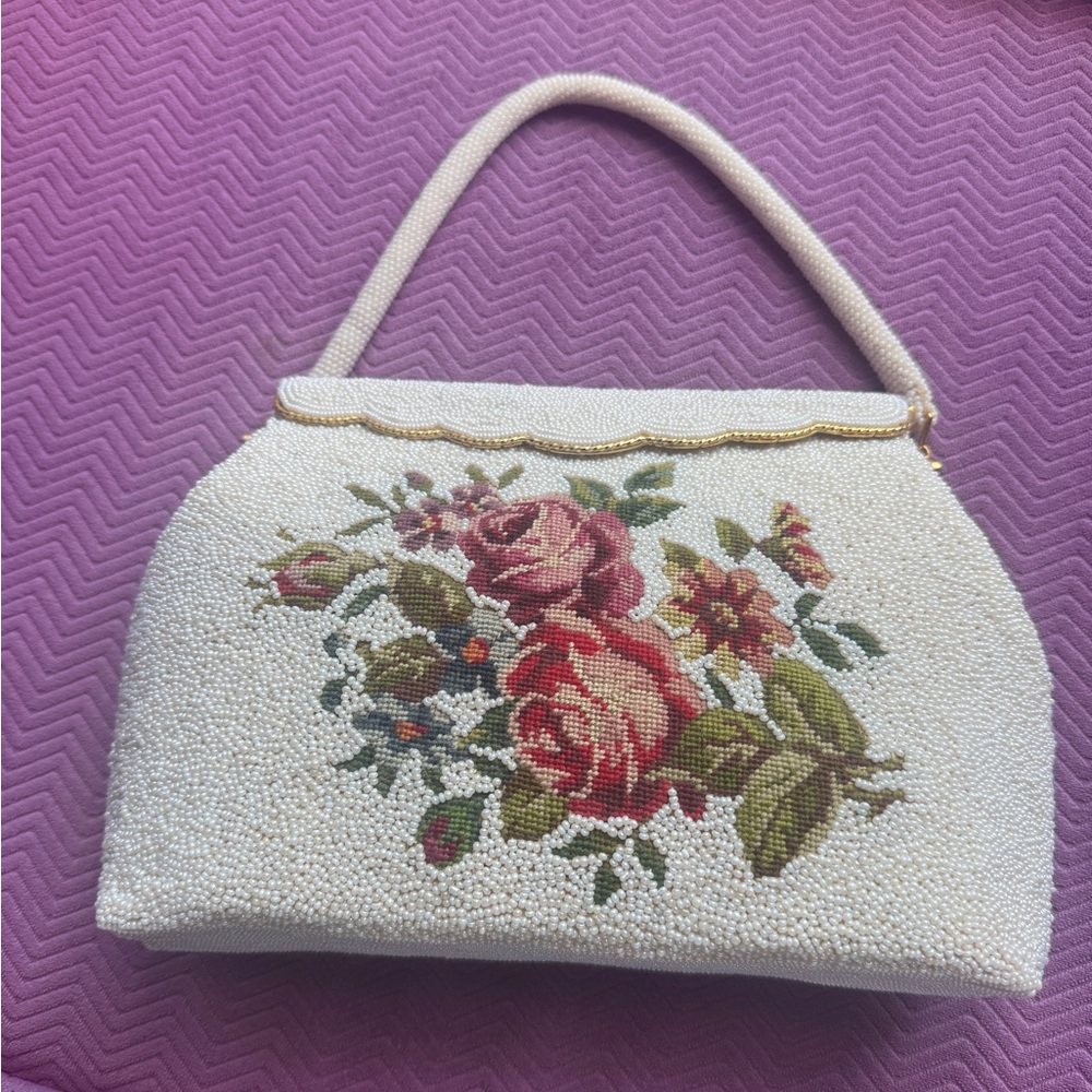 Vintage 1960s beaded and embroidered rose handbag